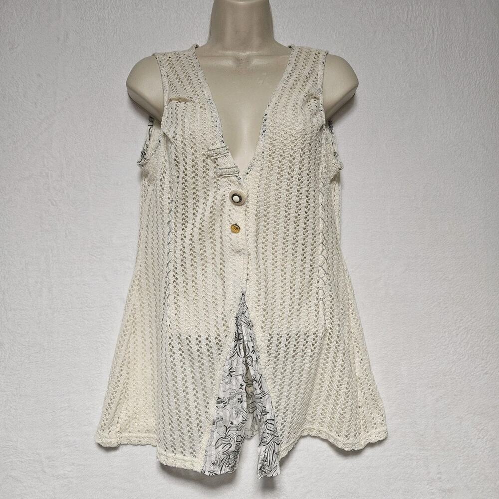 Camisa Top Womens SZ L‎ Crochet Mixed Media Beachy Festival Boho Hippie Unique